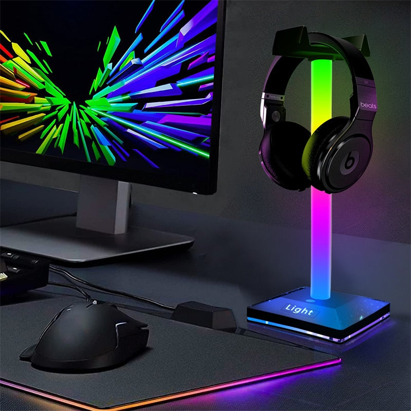 RGBIC Headset Stand Dreamcolor Lights with Type-c USB Ports Headphone Holder for TV Desktop Gamers Gaming PC Accessories Desk
